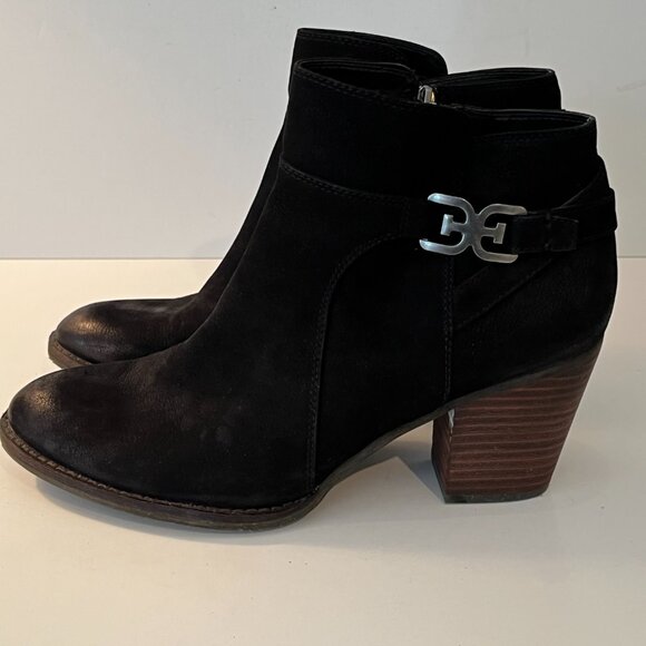Sam‎ Edelman Morgan Black Nubuck Leather Ankle Boots Stacked Block Heel Size 11 - Picture 2 of 10
